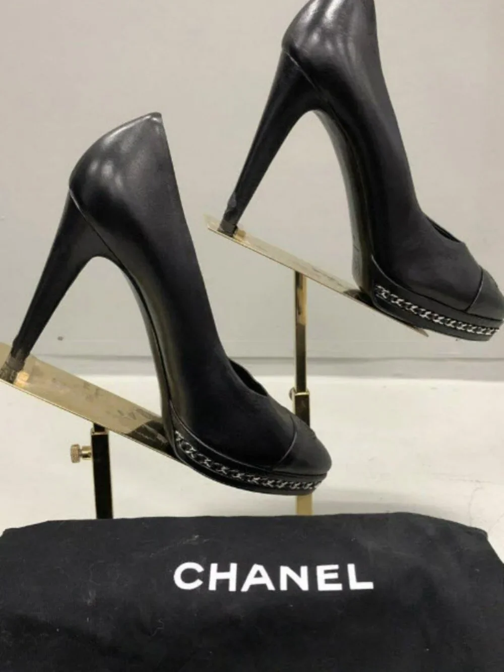 CHANEL black leather